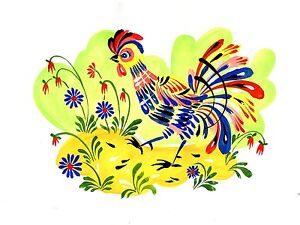 Russian pattern rooster bird Accent Tile Mural Kitchen Backsplash Ceramic 8x6