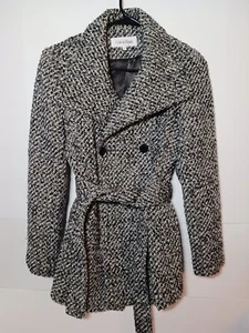 Calvin Klein Wool Long Coat Women Sz 2P Gray Belted Medium - Picture 1 of 10