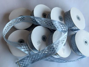 JOB LOT: 8 rolls of satin lattice ribbon 39mm wide ice blue 25metres on roll - Picture 1 of 5