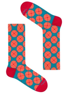 Calcetines unisex de diseño azul turquesa con lunares naranjas y un diamante... - Imagen 1 de 3