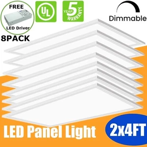 8-Pack 2x4 LED Drop Ceiling Light Fixture Flat Panel, 0-10V Dimmable, 100-277VAC - Picture 1 of 21