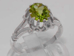 Solid 18ct White Gold Natural Peridot Womens Solitaire Ring - Sizes J to Z