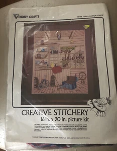 Vogart Creative Stitchery Crewel Embroidery Kit Antique Shop # 2404 Open Vtg ‘79 - Picture 1 of 2
