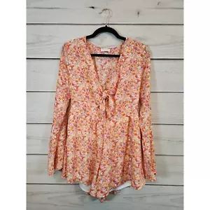 Pink Lily Womens Glamorous Multicolor Floral V Neck Tie Romper Size M - Picture 1 of 6