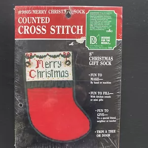NIP Merry Christmas Counted Cross Stitch Stocking Kit 8" - Picture 1 of 3