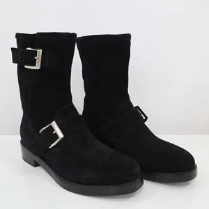 Max Mara Ankle Boots Booties Womens 6 36.5 NEW Black Suede Leather Buckle Orafo - Picture 1 of 10