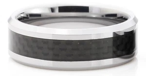 Anillo de boda para hombre de tungsteno con incrustación de fibra de carbono banda de 8 mm talla 7-14 - Imagen 1 de 3