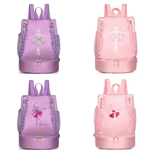 Mochila de almacenamiento de baile doble hombro para niños bolso de ballet latino encaje letras - Imagen 1 de 24