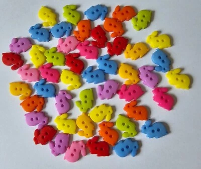 50 Assorted Colours Rabbit Shape Two Hole Acrylic Buttons Size 17mm by 13mm - Image 1 of 2