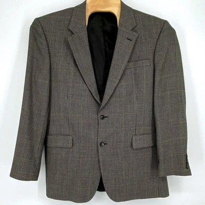 Jos A Bank Mens 44L Blazer Gray Brown Houndstooth Silk Wool Blend *FLAW* - Image 1 of 4