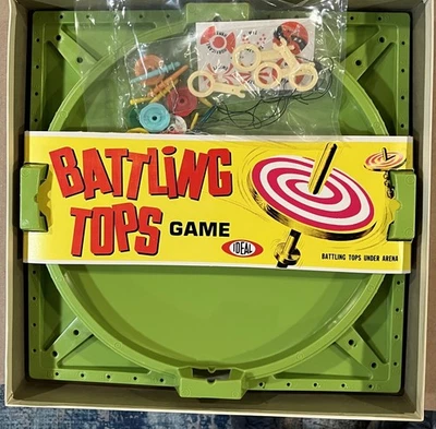 1968 Ideal Battling Tops Near Perfect Sealed Parts Rare Green Arena Never Played - Image 1 of 4