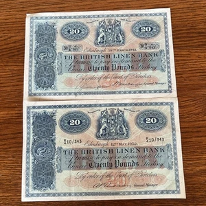 The British Linen Bank 20 Pound Banknoten 1943/52 ss - Bild 1 von 20