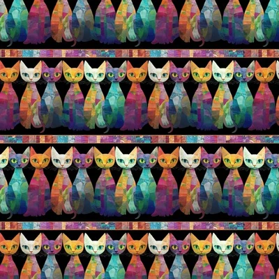 Tela Feline Drive SOPHISTICATS Edredón Gatos Rayas - Cuarto Graso (18"x22") FQ Foto 1 de 4