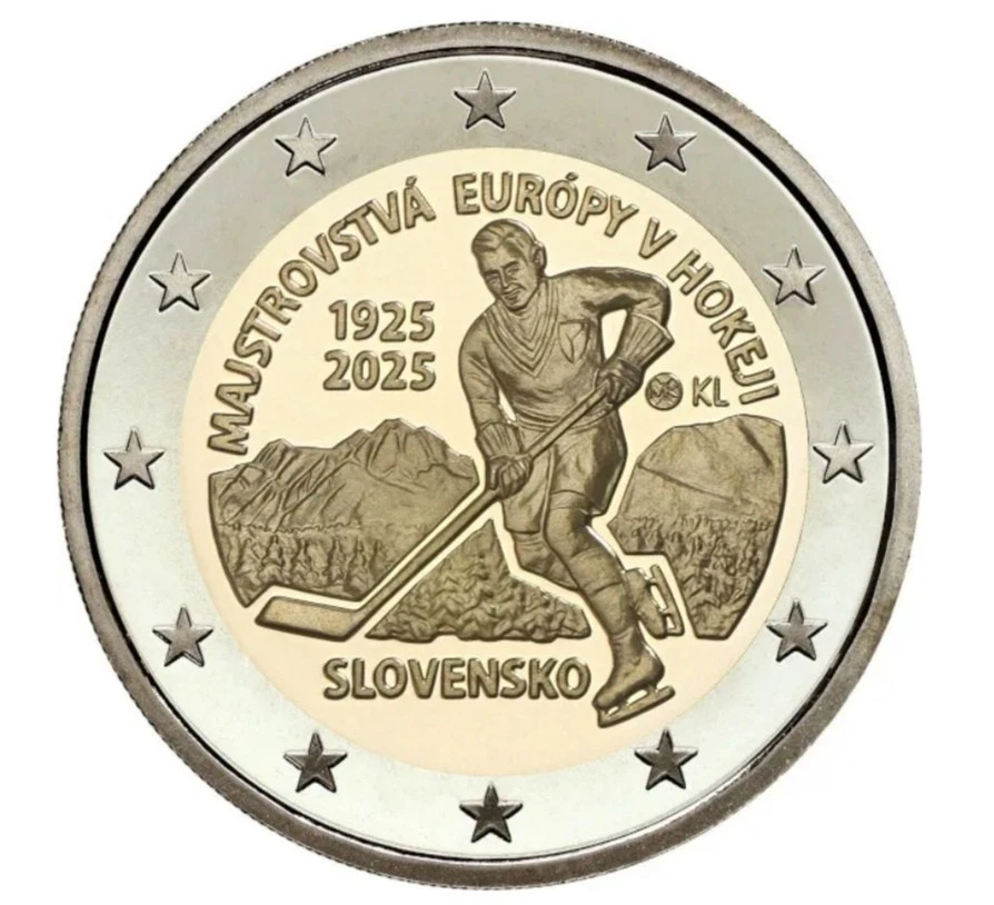 Moneda 2 euros Eslovaquia 2025 primer campeonato europeo hockey hielo SC/UNC. - Imagen 1 de 1