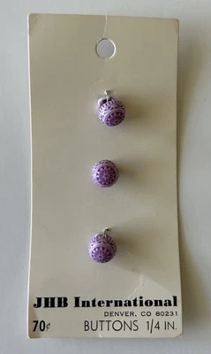 3 botones vintage de mosaico púrpura y blanco de 1/4" en vástago JHB de tarjeta Foto 1 de 3