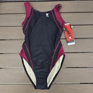 TYR Women's Nylon Titan Splice Maxfit Black/burgundy 1 Piece Swimsuit SZ 38 New - Picture 1 of 3