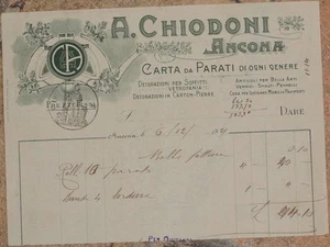 FATTURA A. CHIODONI ANCONA CARTA DA PARATI DECORAZIONI PARETI 6 DICMEBRE 1921 - Foto 1 di 1