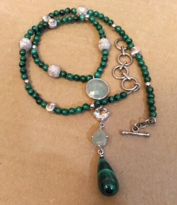 925 ECHT SILBER RHODINIERT Collier Kette massiv Malachin Turmalin Aventurin grün - Picture 1 of 11