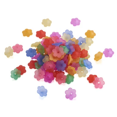 100pcs Random Acrylic 3D Flower Beads Frosted Matte Loose Bead Caps Beading 12mm - Image 1 of 4