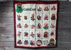 Handmade Quilt Christmas Advent Calendar Gold Trim December 32" X 32" - Picture 1 of 6