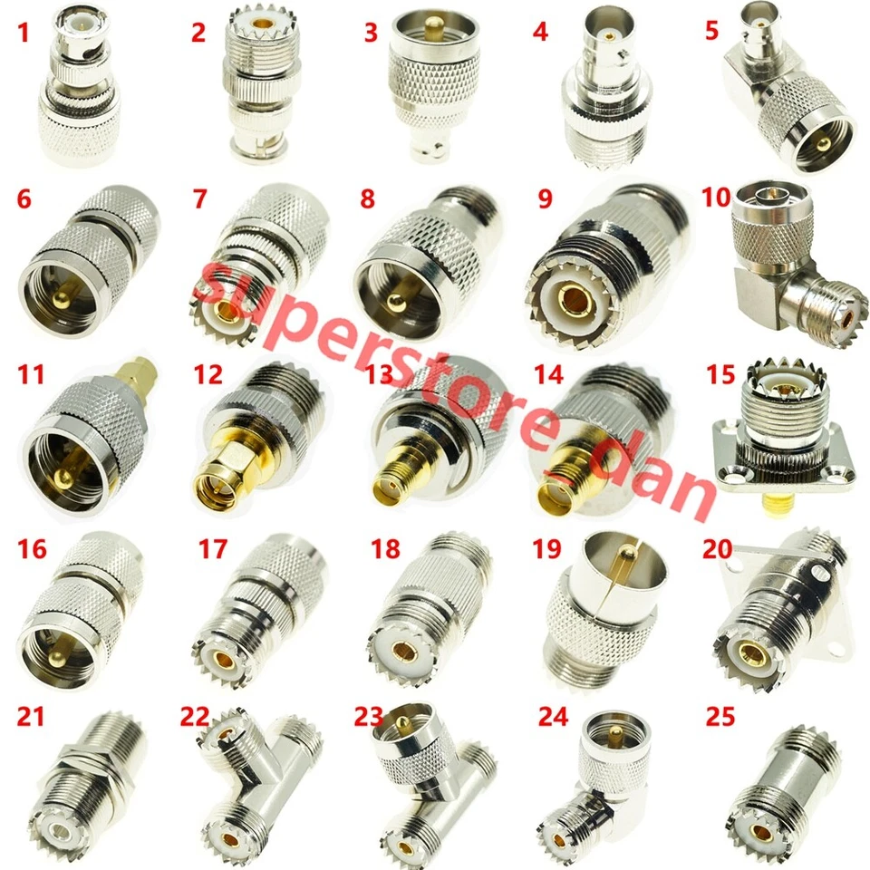 1X UHF TO BNC N SMA UHF SO-239 PL-259 male female RF Coax Connector Adapter - Image 1 of 1