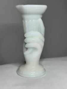 Antique Opaline Glass Hand Holding Cornucopia Vase ~ 4" (B) - Picture 1 of 8