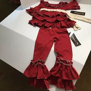 Mustard Pie Fiona Top Paradiso Leggings 6X Red Cream Ruffle Valentine's Day New - Picture 1 of 6