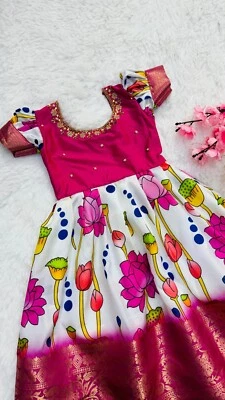 Kids & Girls Party Wear Wedding Beautiful Full Stitched Silk  Baby Gown  22-KL - Image 1 of 4