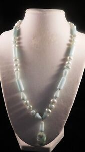 Handcrafted Natural Peruvian Blue Opal & Pearl Necklace by Healing Light Stones