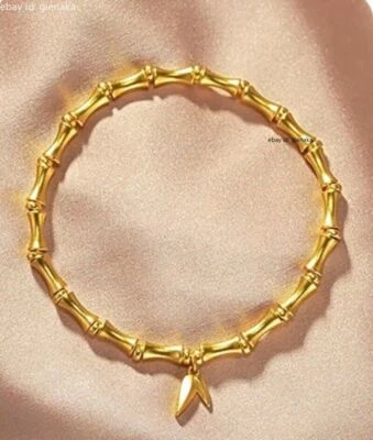 Solid Pure 999 24K Yellow Gold Lucky Bamboo Bracelet Gold Women Bangle 6.7-7.1" - Image 1 of 4