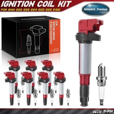 8x Bobina de encendido roja y 8x Kit de bujías de iridio para BMW 545i 645Ci 745Li X5 Z8 Foto 1 de 4