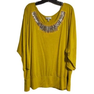 Yellow 3/4 length sleeve blouse with beaded embellished neckline - Picture 1 of 5