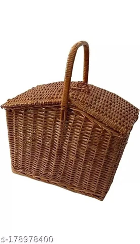 Multipurpose Cane Bamboo Picnic Basket,Cane Laundry Storage Basket Cover