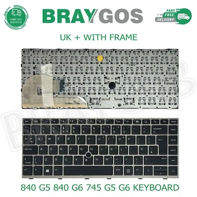 BRAYGOS Teclado con marco para computadora portátil HP EliteBook 840 G5 840 G6 745 G5 g6 diseño Reino Unido