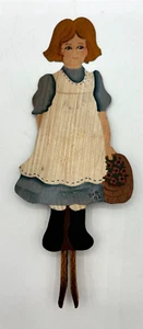 Vintage Handpainted Tin Flat Slotted Wooden Clothes Pin Ornament Country Flowers - Picture 1 of 8