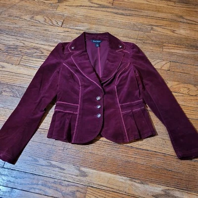 White House Black Market Womens Velvet Burgundy Jacket Size 2 - Image 1 of 4