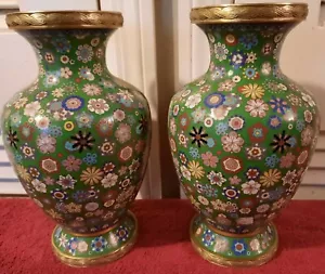 Chinesische Vintage große Goldrand Millefiori Cloisonne Vasen - Bild 1 von 9