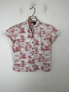 Pataloha Shirt Womens 8 Aloha Hawaiian Palm Button Up Short Sleeve Summer Casual - Picture 1 of 8