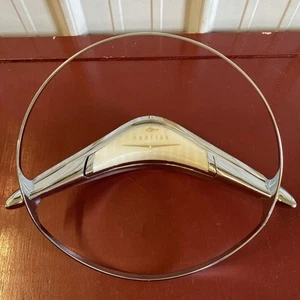 1958 PONTIAC STAR CHIEF BONNEVILLE STEERING WHEEL HORN RING CHROME TRIM - Picture 1 of 17