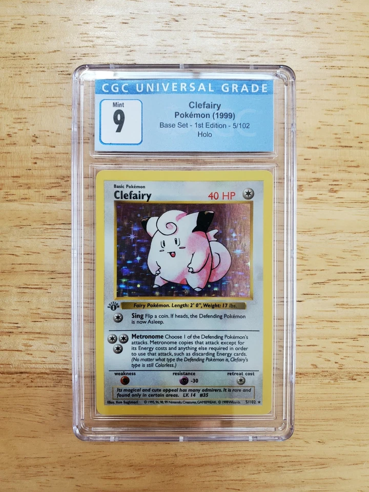 Pokemon CGC 9 MINT 1999 Clefairy 1st Edition Base Set Shadowless Holo Card - Image 1 of 2