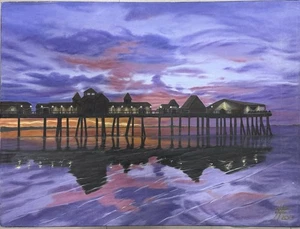 Realismus Ölgemälde Original Sonnenuntergang am Dock 24”x18” ungerahmt signiert - Bild 1 von 8