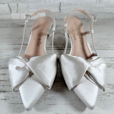 Kate Spade New York Marfil Marsella Lazo Satinado Slingback Pump Talla 7.5 Nuevo Foto 1 de 4