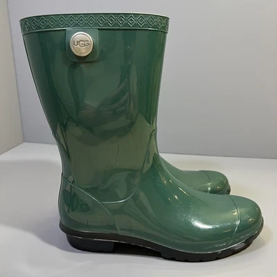 Botas de lluvia UGG para mujer talla 7 verde goma impermeables media pantorrilla hechas en EE. UU. Foto 1 de 4