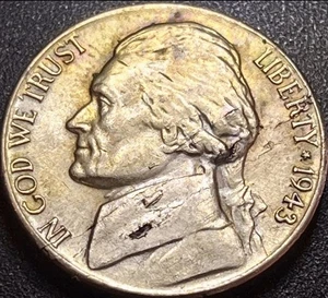 1943 P Silver Jefferson War Nickel (Obverse & Reverse Lamination Errors)-Toned - Picture 1 of 2