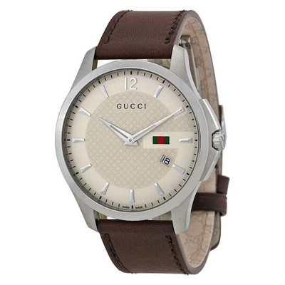 Gucci G-Timeless Men's Beige Dial Leather Band Watch - YA126303 ($1090 MSRP) - Image 1 of 4