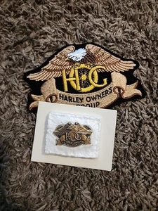 Vintage großer Rückenaufnäher und Pin HOG Harley Owners Group. Pin versiegelt - Bild 1 von 6