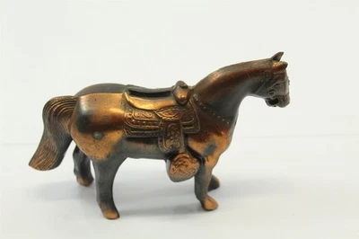 Estatuilla de caballo vintage Holloware banco de monedas acabado bronce fundido 8" Foto 1 de 4