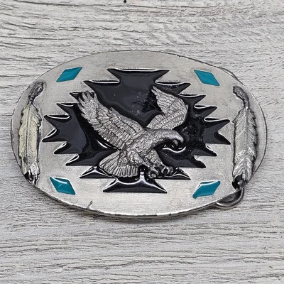 Fivela de cinto Siskiyou Eagle Feather turquesa acento ocidental 3,5 polegadas - Imagem 1 de 4