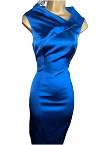 12 UK Karen Millen ❤️US 8 Eu 40 Royal Blue Satin Folded Halterneck Pencil Dress - Picture 1 of 13