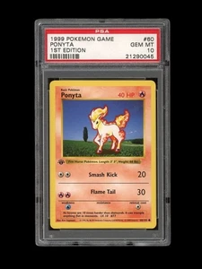 Pokemon PSA 10 GEM MINT Ponyta 1st Edition Base Set Shadowless 1999 Card 80/102 - Picture 1 of 2